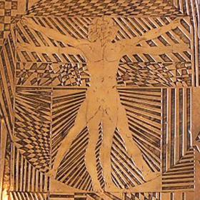  Angelo Rinaldi, Vitruvian man, scultura in bronzo a lieve stacciato con base in ottone, h. cm.50, anno 1998