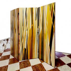 Angelo Rinaldi, "omaggio a Paolo Uccello", Paravento in legno tamburato dipinto a smalti sulle due facciate con soggetto geometrico, h.cm.180,5x60x2,5, anno 1990, unico esemplare 